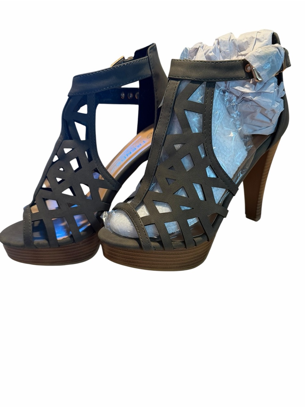 Cutout High Heel Sandals in charcoal gray